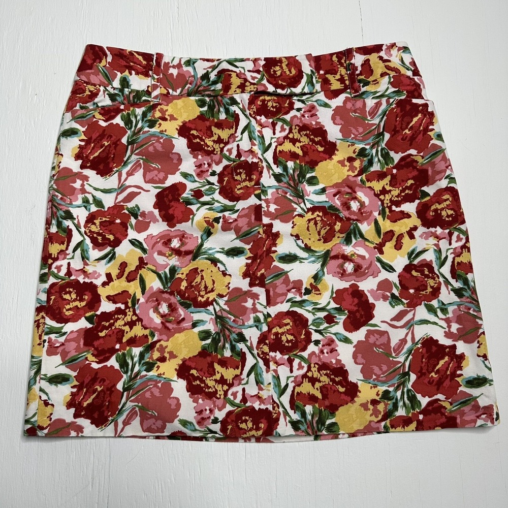 Loft Straight Line Mini Skirt Womens Size 8 Floral Print Cotton Pockets